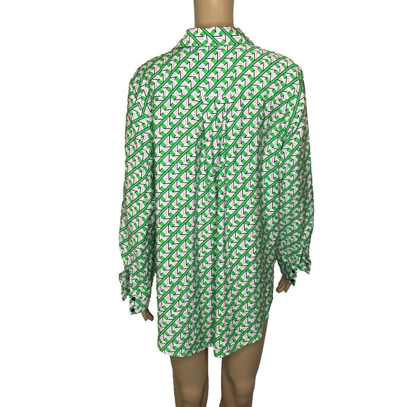 Women's Large Rachel Zoe Green Pattern Rayon Button Down Shirt - Picture 3 of 5